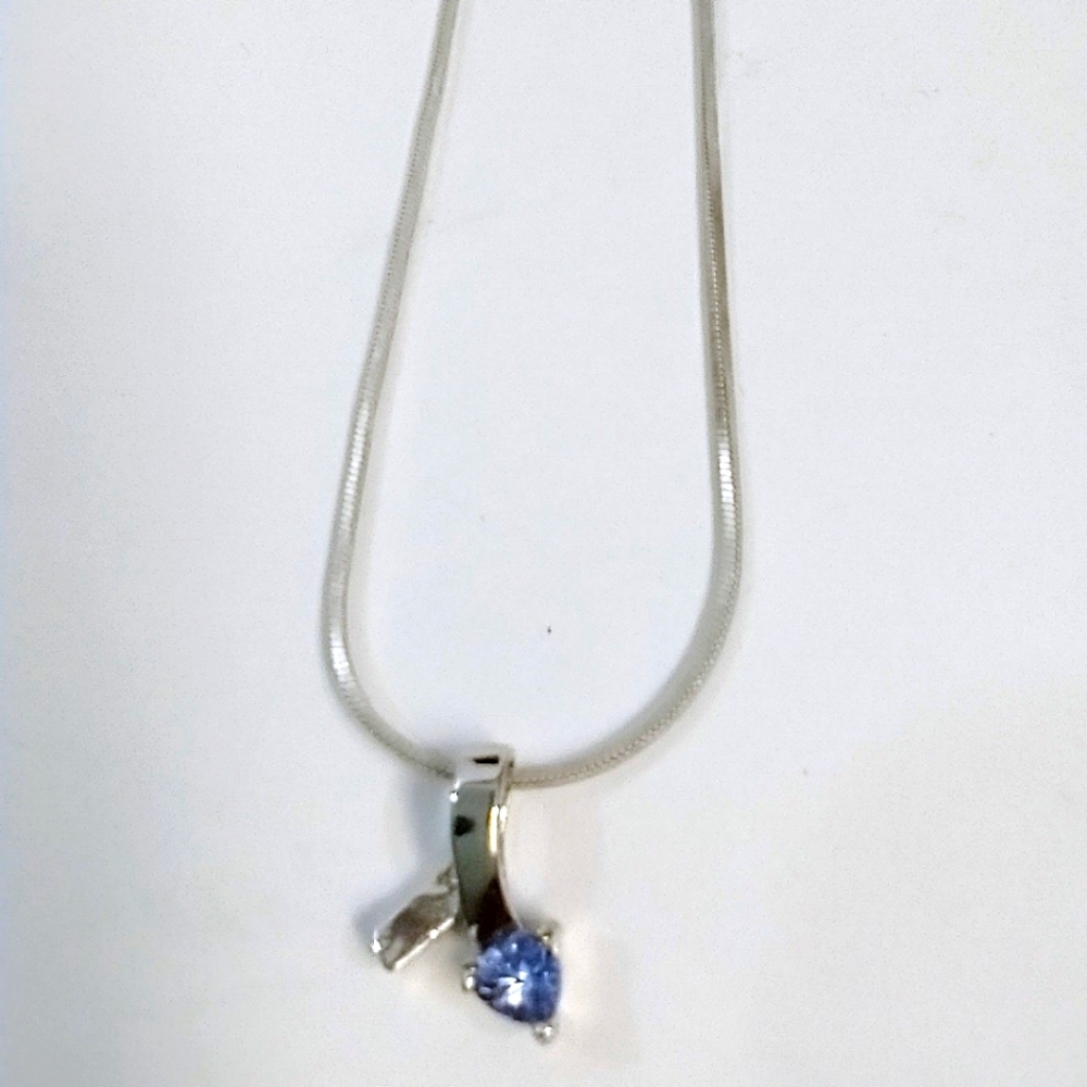 Tanzanite Pendant on Silver Necklace 18" Length